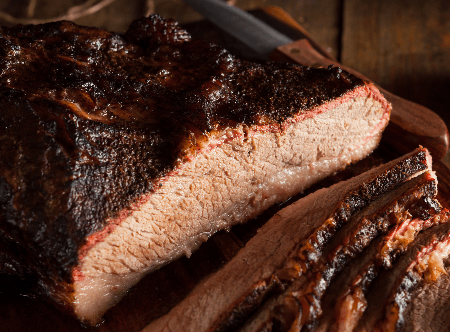 cooked brisket with sliced pieces