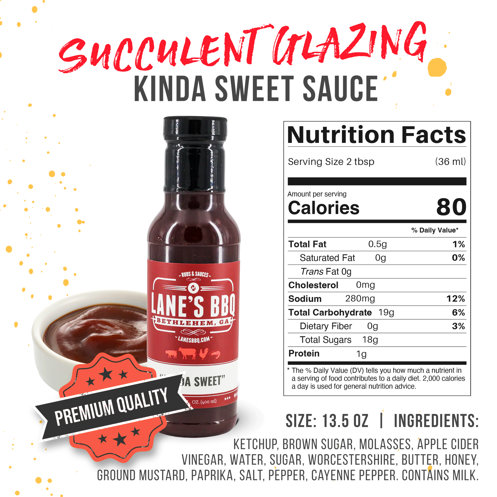 Lane's BBQ Kinda Sweet Sauce bottle with nutrition facts on a white background
